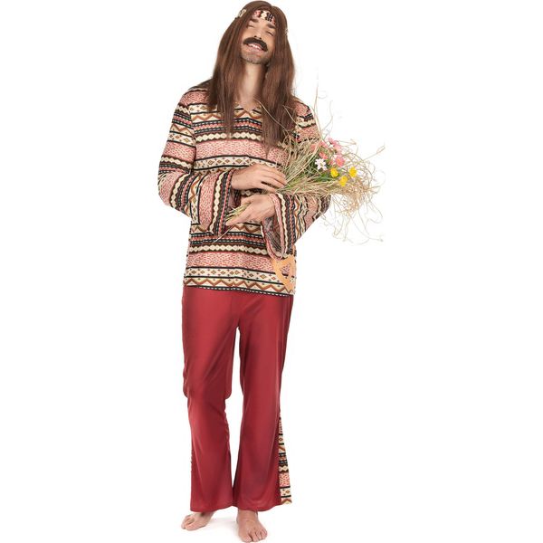 Costume Da Uomo Hippie Anni '60 Color Bordeaux - M / L-image