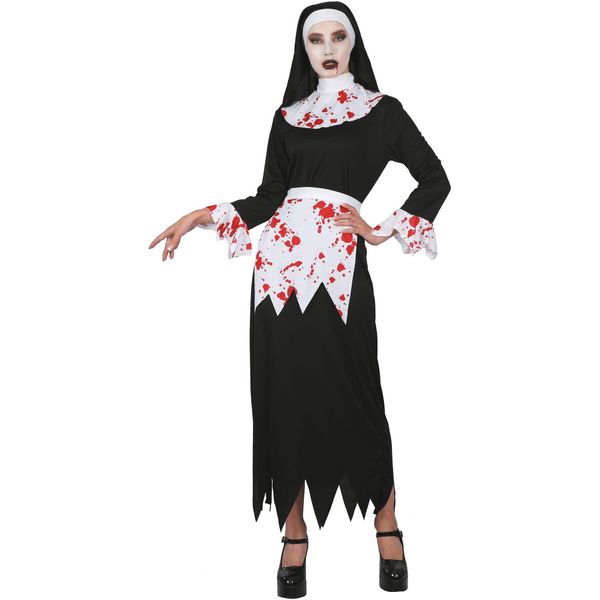 Costume Da Suora Insanguinata Costume Di Halloween Da Donna Nero-Bianco-Rosso - L-image