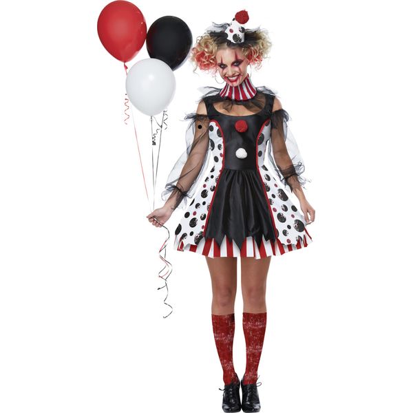 Costume Da Clown Psicopatico Per Donna Costume Di Halloween Nero-Bianco-Rosso - L (42/44)-image