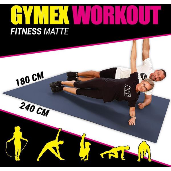 Tappetino Fitness Gymex Xxl, Extra Large, Arrotolabile, Per Yoga, Sport E Fitness 240X180Cm Grigio-image
