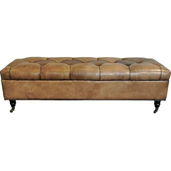 Casa Padrino Panca Chesterfield In Vera Pelle Con Rotelle Vintage Brown 152 X 53 X H. 42 Cm - Mobili Chesterfield-image