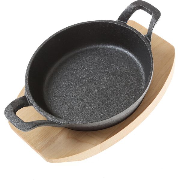 Padella Di Servizio In Ghisa E Sottopentola In Legno 15 Cm Nero All'grill All'grill-image
