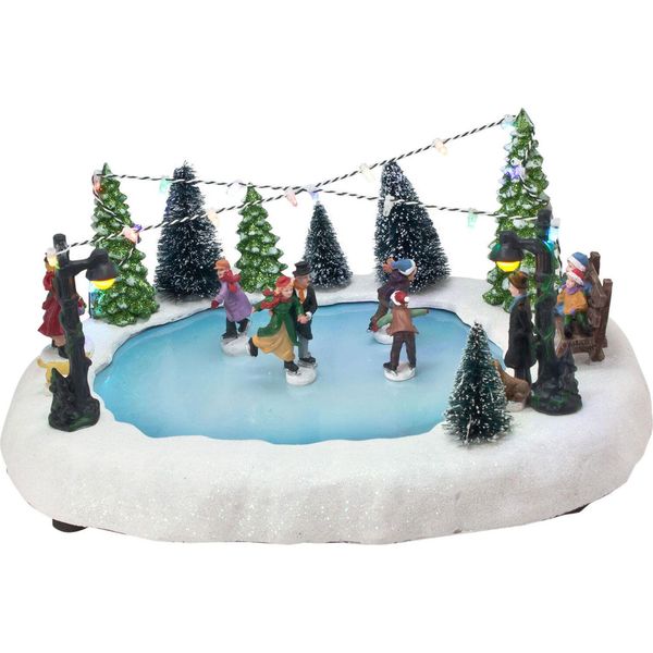 Pista Di Pattinaggio A Led Per Il Villaggio Di Natale - 32 X 24 Cm - Decorazione Da Tavolo Illuminata Con Figure In Movimento-image