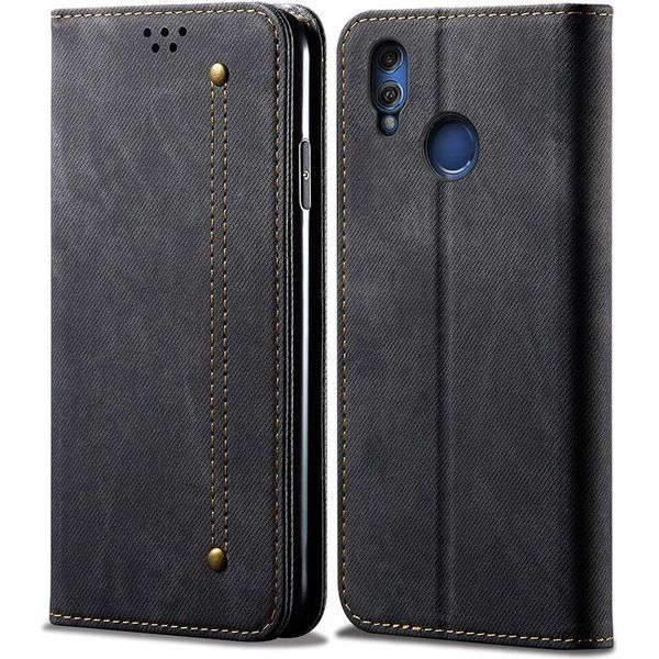 Custodia Huawei Honor 8X, Laimtop Denim Pelle Portafoglio Chiusura Magnetica Flip Bookstyle Custodia Protettiva Con Funzione Stand Per Huawei Honor 8X Nero-image