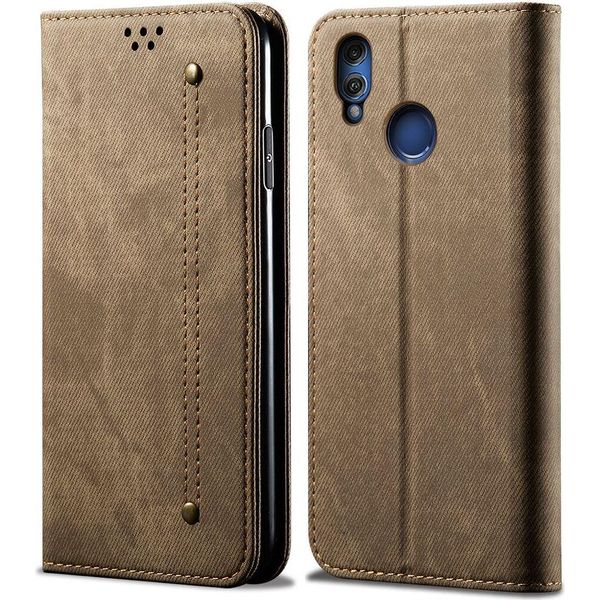 Huawei Honor 8X Case, Laimtop Denim Pelle Portafoglio Chiusura Magnetica Flip Bookstyle Custodia Protettiva Con Funzione Stand Per Huawei Honor 8X Khaki-image