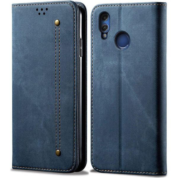 Custodia Huawei Honor 8X, Laimtop Denim Pelle Portafoglio Chiusura Magnetica Flip Bookstyle Custodia Protettiva Con Funzione Stand Per Huawei Honor 8X Blu-image