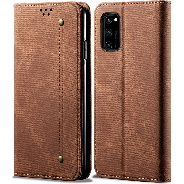Huawei Honor 30 Case, Laimtop Denim Pelle Portafoglio Chiusura Magnetica Flip Bookstyle Custodia Protettiva Con Funzione Stand Per Huawei Honor 30 Huawei Honor 30 Brown-image