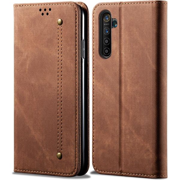 Oppo Realme X50 Pro Custodia, Laimtop Denim Pelle Portafoglio Chiusura Magnetica Flip Bookstyle Custodia Protettiva Con Funzione Stand Per Oppo Realme X50 Pro Oppo Realme X50 Pro Marrone-image