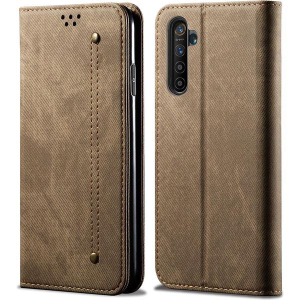 Oppo Realme X50 Pro Custodia, Laimtop Denim Pelle Portafoglio Chiusura Magnetica Flip Bookstyle Custodia Protettiva Con Funzione Stand Per Oppo Realme X50 Pro Oppo Realme X50 Pro Khaki-image