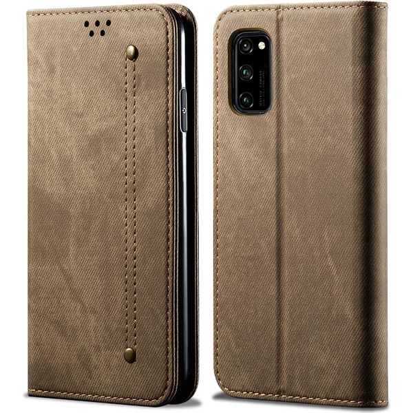 Custodia Huawei Honor 30 Pro, Laimtop Denim Pelle Portafoglio Chiusura Magnetica Flip Bookstyle Custodia Protettiva Con Funzione Stand Per Huawei Honor 30 Pro Huawei Honor 30 Pro Khaki-image
