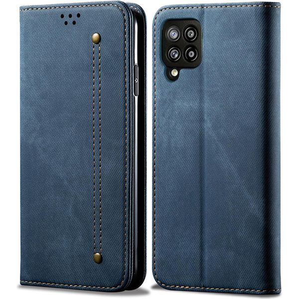 Custodia Galaxy A42 5G, Laimtop Denim Pelle Portafoglio Chiusura Magnetica Flip Bookstyle Custodia Protettiva Con Funzione Stand Per Samsung Galaxy A42 5G Blu-image