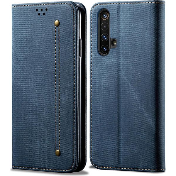 Oppo Realme X50 Custodia, Laimtop Denim Pelle Portafoglio Chiusura Magnetica Flip Bookstyle Custodia Protettiva Con Stand Per Oppo Realme X50 Oppo Realme X50 Blu-image