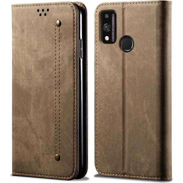 Huawei Honor 9X Lite Case, Laimtop Denim Pelle Portafoglio Chiusura Magnetica Flip Bookstyle Custodia Protettiva Con Funzione Stand Per Huawei Honor 9X Lite Khaki-image