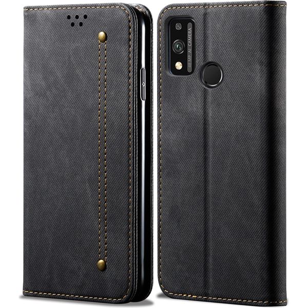 Huawei Honor 9X Lite Case, Laimtop Denim Pelle Portafoglio Chiusura Magnetica Flip Bookstyle Custodia Protettiva Con Funzione Stand Per Huawei Honor 9X Lite Nero-image