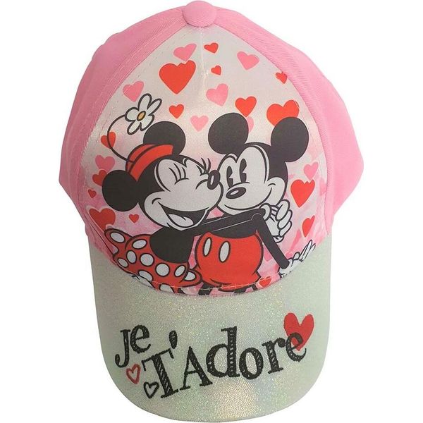 Disney Minnie Mouse Con Topolino, Berretto Glitterato, Berretto Da Baseball, Berretto, Je T'adore, Taglia 54 In Rosa, 100%-image