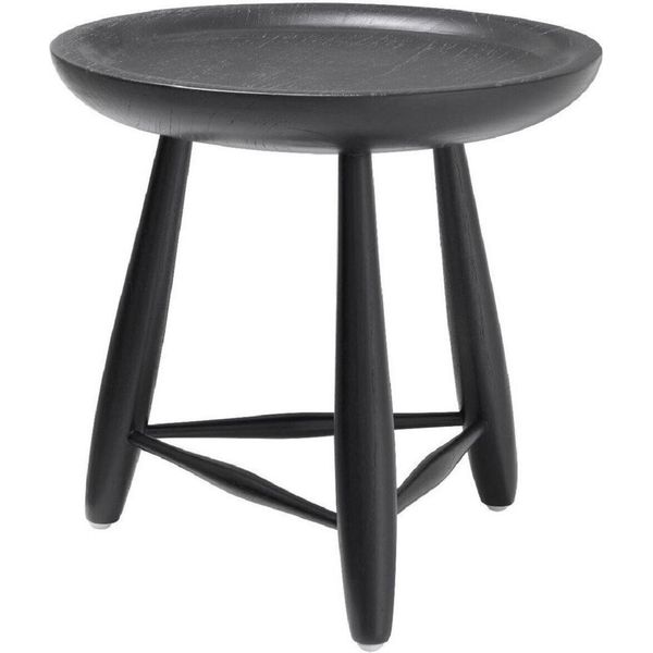 Casa Padrino Luxury Tavolino In Legno Massello Nero Ø 38 X H. 44 Cm - Tavolino Rotondo In Legno Massello - Mobili Soggiorno Lusso-image