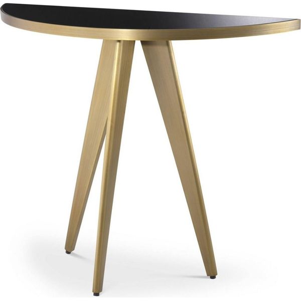 Tavolino Casa Padrino Colore Ottone / Nero 100 X 35 X H. 81 Cm - Tavolino In Acciaio Inox Con Piano In Vetro - Mobili Per Soggiorno-image