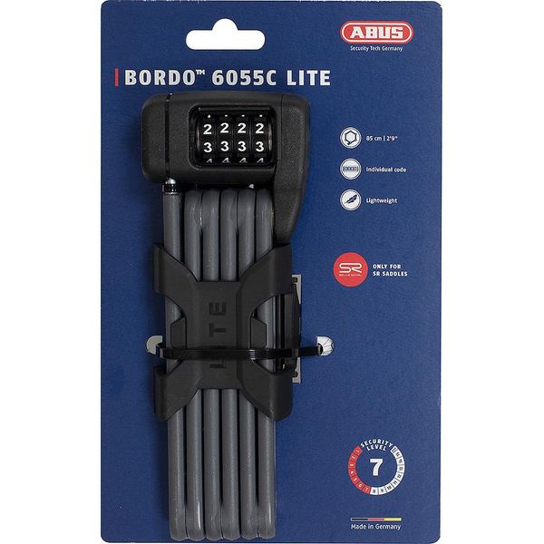 Abus Bordo Lite 6055C - Con Staffa Sr - Lucchetto A Combinazione Ultraleggero, Ideale Per Biciclette Da Strada - Livello Di Sicurezza Abus 7 - 85 Cm - Nero-image