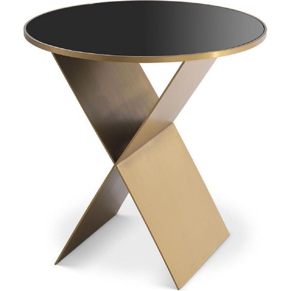 Tavolino Casa Padrino Color Ottone / Nero Ø 50 X H. 50 Cm - Tavolino Rotondo In Acciaio Inox Con Piano In Vetro - Mobili Da Soggiorno - Collezione Luxury-image