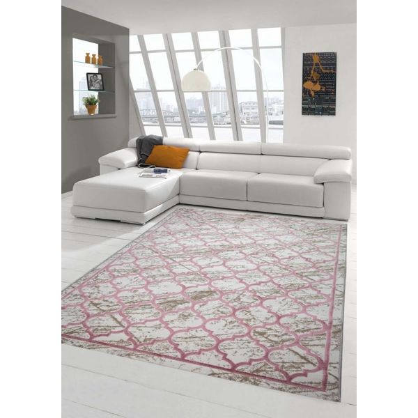 Tappeto Moderno Di Design Con Motivo Marocchino In Beige Rosa Dimensioni - 160 X 230 Cm-image