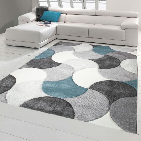 Tappeto Di Design E Moderno A Pelo Corto Con Motivo A Gocce In Grigio Turchese Beige Dimensioni - 80 X 300 Cm-image