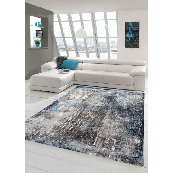 Tappeto Di Design E Moderno Tappeto Per Il Soggiorno In Blu Grigio Crema Dimensioni - 80 X 150 Cm-image