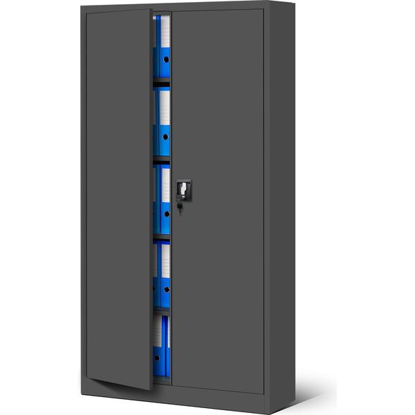 Set Di 4 Schedari C001H Armadio Per Ufficio Armadio In Metallo Armadio In Acciaio Armadio Per Utensili Armadio In Lamiera D'acciaio Verniciato A Polvere Armadio Con Ante A Battente Chiudibile A Chiave 195 Cm X 90 Cm X 40 Cm Colore: Antracite/Antracite-image