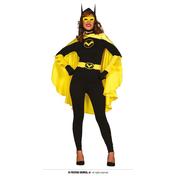 Costume Da Eroe Bat Adventure Con Cappuccio, Maschera, Cintura, Taglia: 38 - 40 (M) Colore: Nero-image