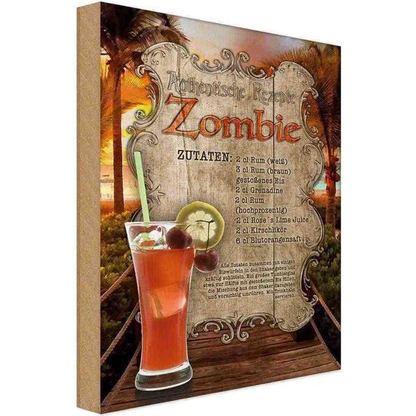 Vianmo Insegna In Legno 30X20 Cm Rezept Zombie Zutaten Rum Grenadine-image
