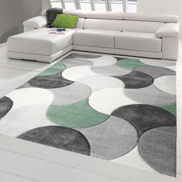 Tappeto Di Design E Moderno A Pelo Corto Con Motivo A Gocce In Verde Grigio Beige Dimensioni - 80 X 300 Cm-image