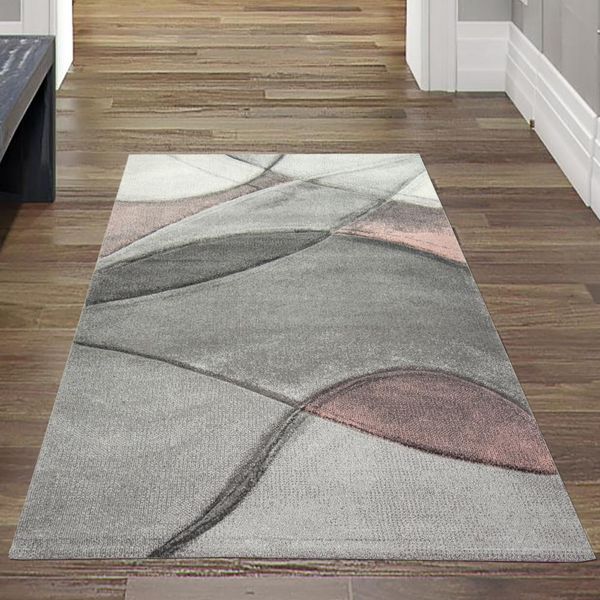 Tappeto Moderno Da Salotto Astratto In Rosa Grigio Pastello Dimensioni - 80 X 150 Cm-image