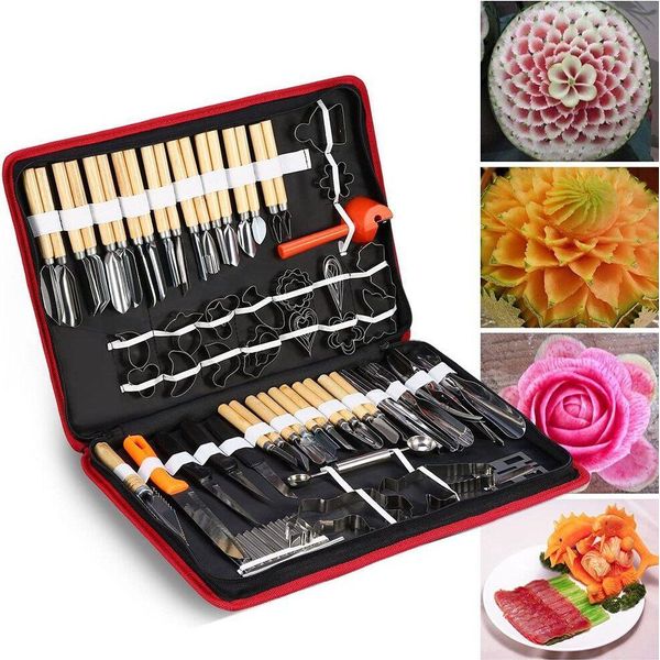 Strumenti Per L'intaglio In Cucina, 80 Pezzi/Set Di Strumenti Per L'intaglio Culinario Kit Di Strumenti Per La Sbucciatura Di Frutta, Verdura, Guarnizione, Taglio E Affettatura Con Borsa Per Il Trasporto Per Chef Fai Da Te-image
