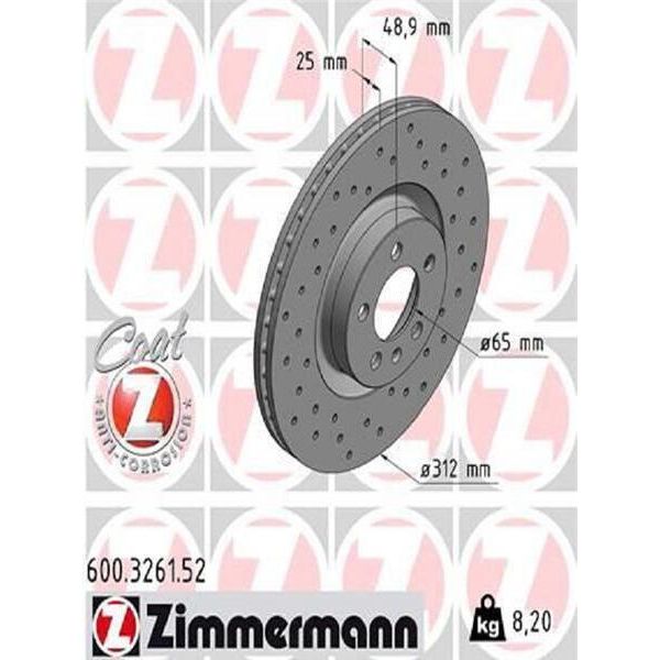 2X Disco Freno Zimmermann 600.3261.52 Per Vw Polo (AW1 BZ1) 49Mm 8 2Kg 312Mm-image