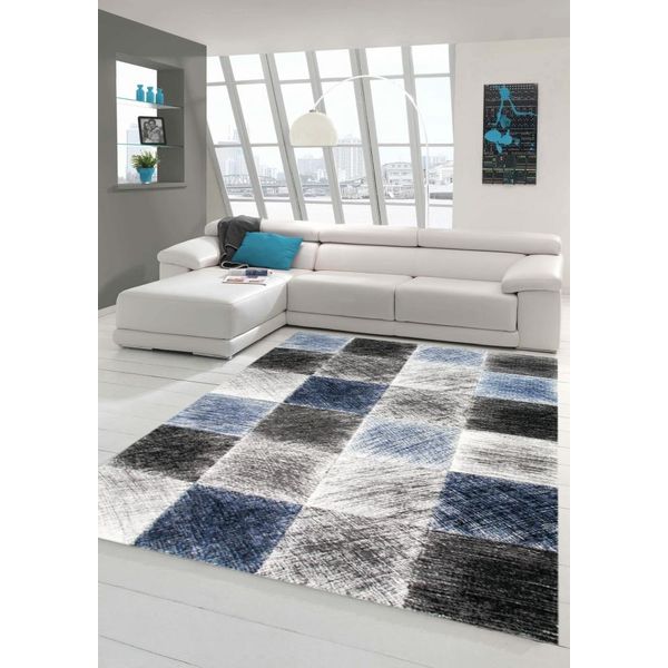 Tappeto Di Design E Moderno Tappeto Per Il Soggiorno In Blu Grigio Nero Dimensioni - 160 X 230 Cm-image