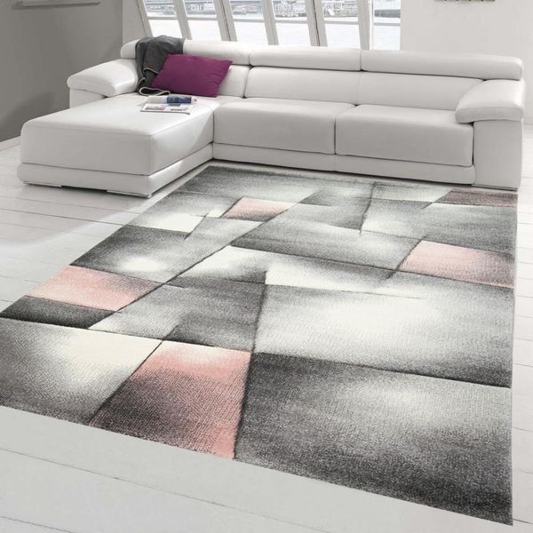 Tappeto Tappeto Moderno Da Salotto A Pelo Corto In Rosa Pastello Grigio Dimensioni - 200 X 290 Cm-image