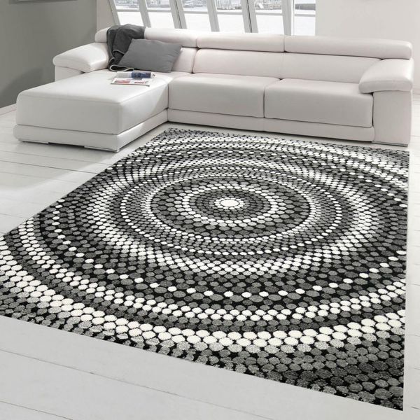 Tappeto Moderno Da Salotto Mandala In Grigio Crema Dimensioni - 80 X 150 Cm-image