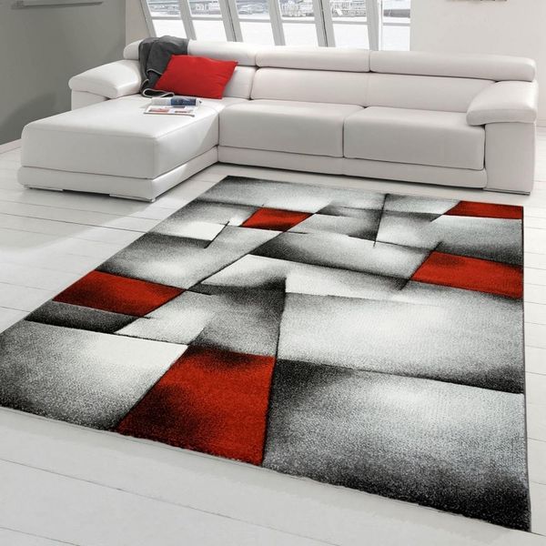 Tappeto Di Design Tappeto Moderno Tappeto Per Il Soggiorno Tappeto A Pelo Corto Con Motivo A Scacchi Sagomati Rosso Grigio Bianco Nero Dimensioni - 120 X 170 Cm-image