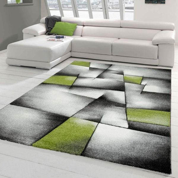 Tappeto Di Design Tappeto Moderno Tappeto Per Il Soggiorno Tappeto A Pelo Corto Con Motivo A Scacchiera A Taglio Contorno Verde Grigio Bianco Nero Dimensioni - 120 X 170 Cm-image
