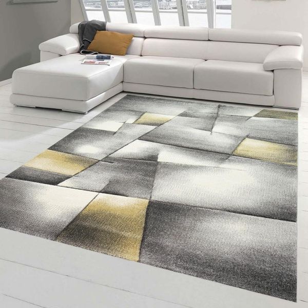 Tappeto Tappeto Moderno Da Salotto A Pelo Corto In Giallo Pastello Grigio Dimensioni - 140 X 200 Cm-image