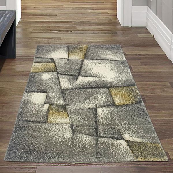Tappeto Tappeto Moderno Tappeto Da Salotto A Pelo Corto In Giallo Pastello Grigio Dimensioni - 80 X 150 Cm-image