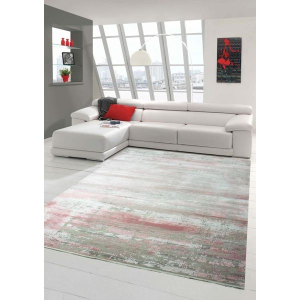 Tappeto Moderno E Di Design Tappeto In Lana Con Frange Crema Beige Rosa Dimensioni - 80 X 300 Cm-image