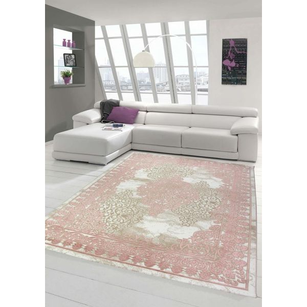 Tappeto Da Salotto Con Ornamenti Tappeto Vintage In Rosa Beige Crema Dimensioni - 160 X 230 Cm-image