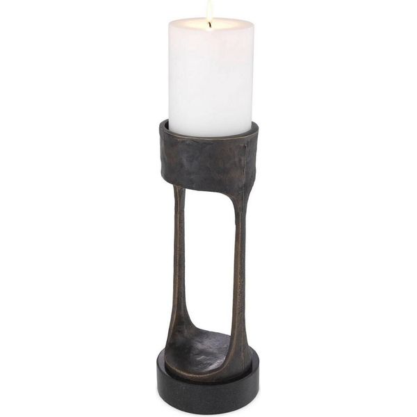 Casa Padrino Candeliere Color Bronzo/Nero Ø 13 X H. 35 Cm - Candeliere In Ottone Con Base In Granito - Accessori Decorativi-image