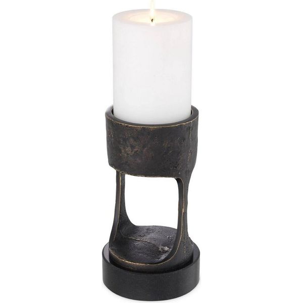 Casa Padrino Candeliere Color Bronzo/Nero Ø 13 X H. 24 Cm - Candeliere In Ottone Con Base In Granito - Accessori Decorativi-image
