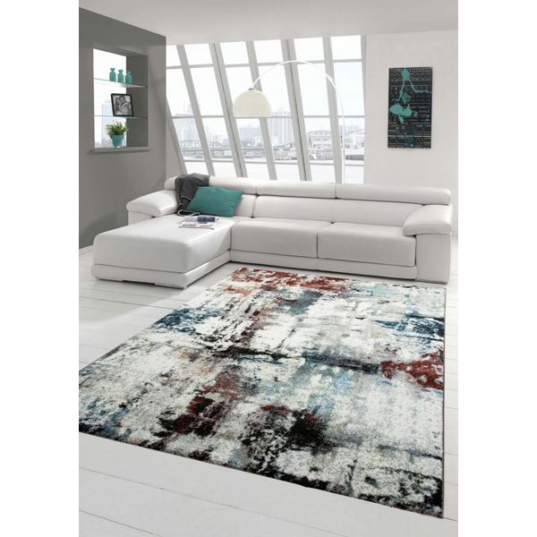 Tappeto Di Design Tappeto Moderno Tappeto Per Il Soggiorno Tappeto A Pelo Corto Design A Chiazze Turchese Crema Marrone Multi Dimensioni - 80 X 150 Cm-image