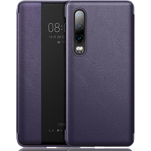 Custodia Huawei P30, Laimtop Slim Business Smart View Intelligent Wake Up/Sleep Flip Leather Cover Protective Case Per Huawei P30 Purple-image