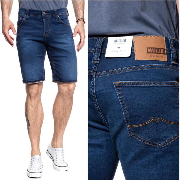 Mustang Uomo, Pantaloncini Chicago Short, Slim Fit, W38, Blu, Pantaloncini, Pantaloni,-image