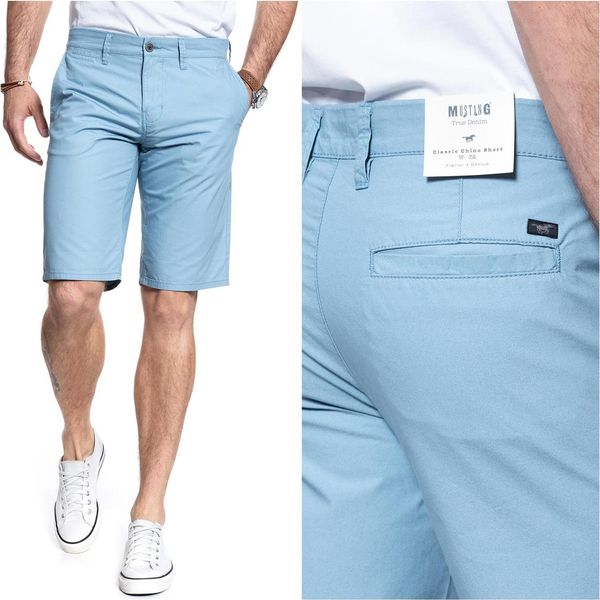 Mustang Uomo, Pantaloncini Chino Short, Slim Fit, W30, Blu, Pantaloncini, Pantaloni,-image