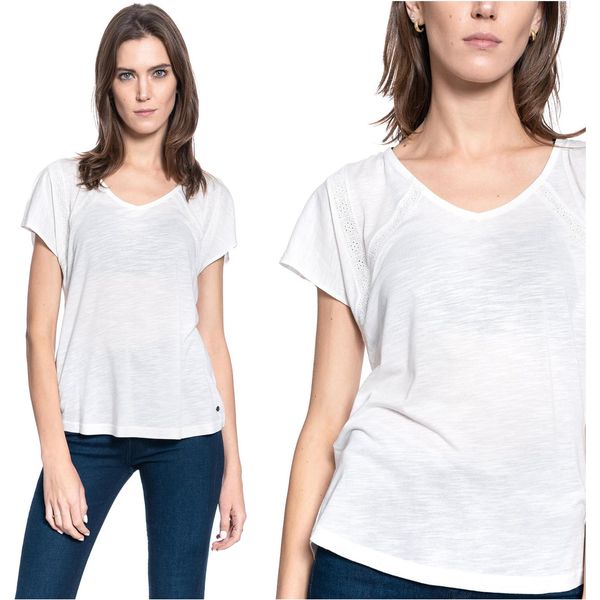 Mustang Damen, Maglietta Alina V Lace, S, Weiß, Sport, Tshirt, Camicia-image