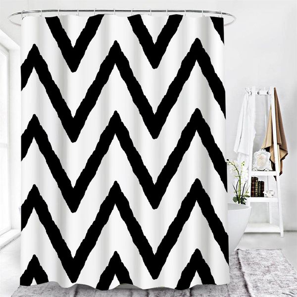 Tenda Da Doccia Antimuffa Per Bagno Tenda Da Doccia Impermeabile Bianco+Nero, 200X180 Cm-image